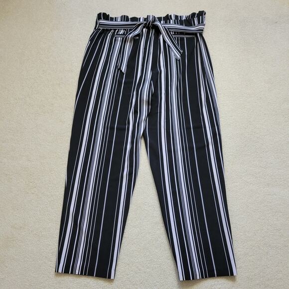 SOHO Apparel Ltd Size PXL Paperbag Pull On Wide Leg Pleated Striped Tie Pants - Picture 1 of 13